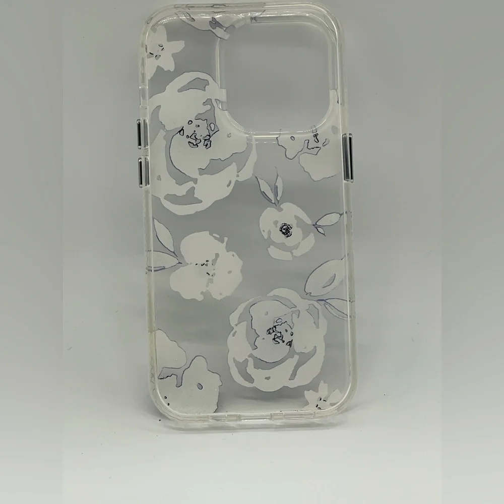 iPhone 14 pro Case Clear With Blue And White Flower